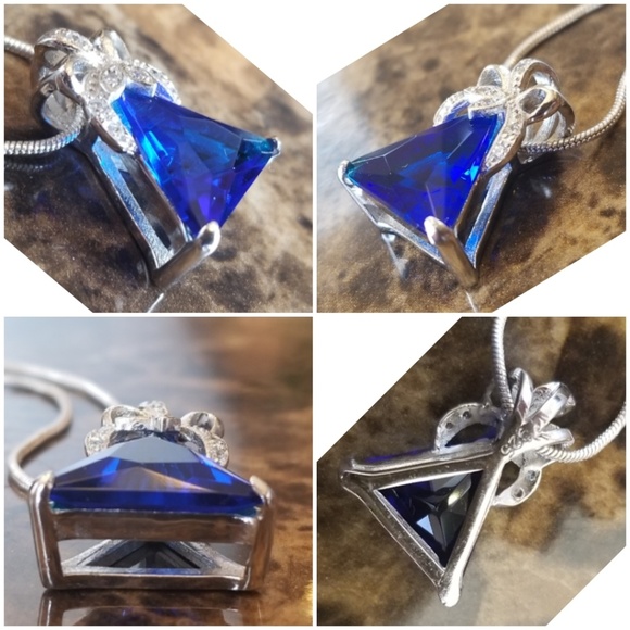 Genuine 6.07ct Blue and White Sapphire Pendant - Picture 3 of 4